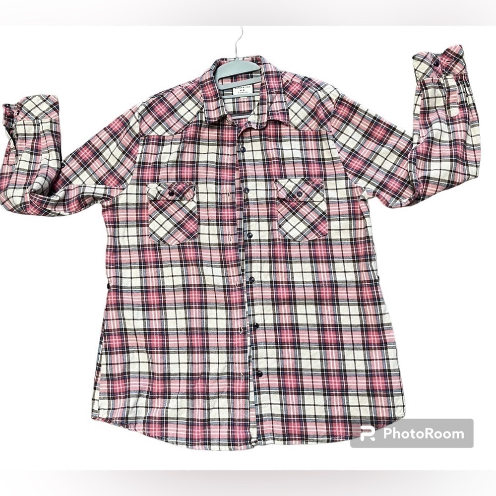 Matchstick XL western rodeo pink black plaid Long sleeve Button Down Cowgirl